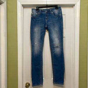 Miss Me - signature straight medium wash embellished jeans - size - 29